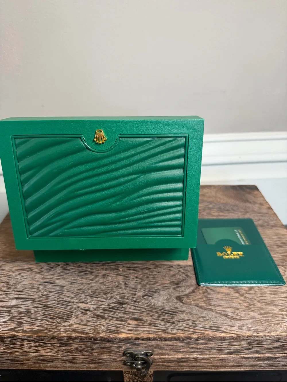 Rolex Green and Cream Watch Box with Matching Card Holder